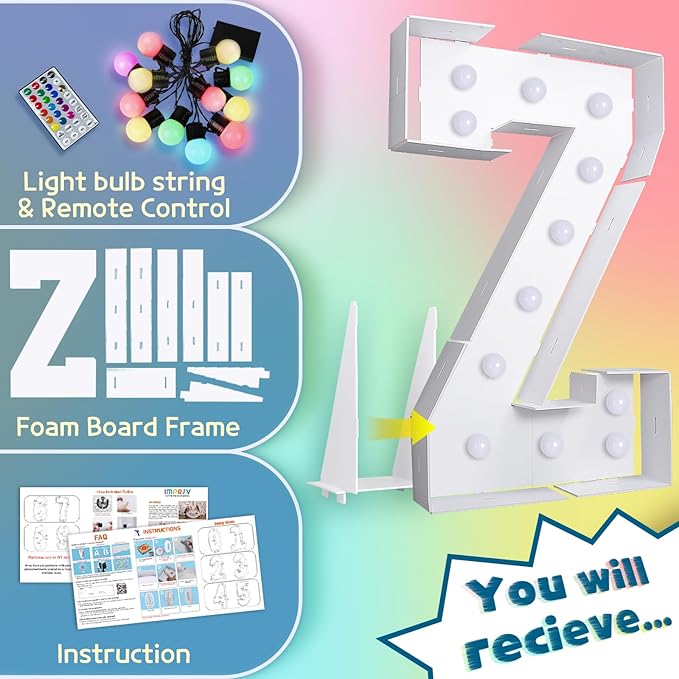 imprsv 4FT Colorful Marquee Letters Z, 18 Colors Large Light up Letters Alphabet Sign with Remote, Large Marry Me Sign, Birthday Party Decorations Anniversary Wedding Decoration