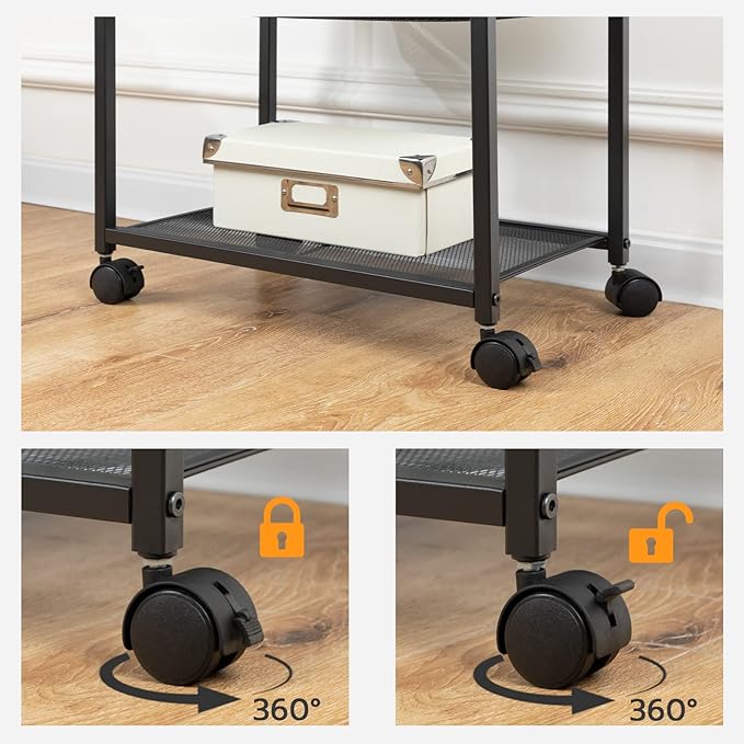 HOOBRO Under Desk Printer Stand, Industrial Printer Cart with Storage Shelf, 2-Tier Mobile Printer Table on Wheels, Heavy Duty Machine Storage Rack for Office and Home Rustic Brown + Black BF12PS01