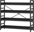 HCHQHS Bookshelf, Adjustable Industrial Bookcase, Vertical Tall Book Shelf, Wood and Black Metal Open Bookshelves for Home Office, Living Room, Bedroom (Black, 4-Tier (47" W x 44" H))
