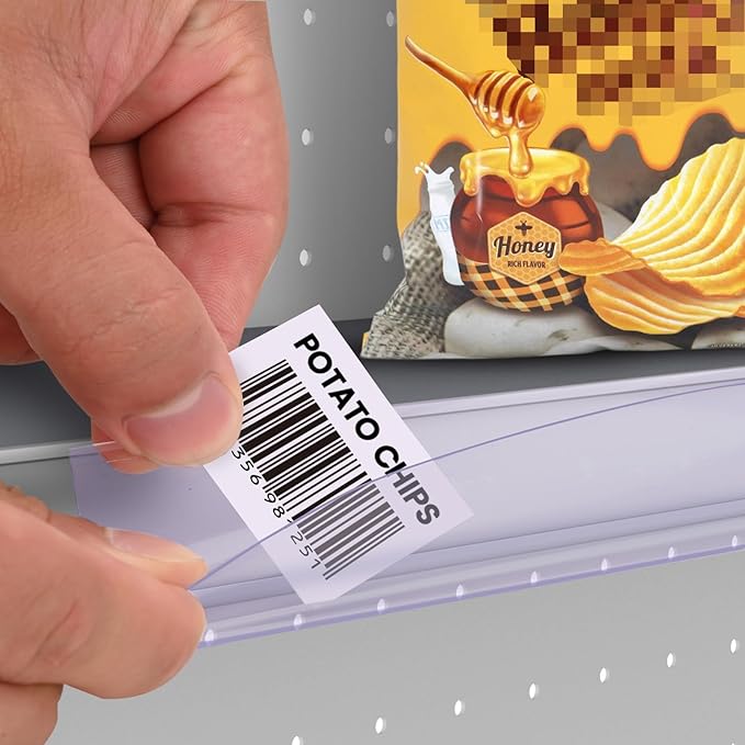 Shelf Label Strips, Pro Painter 50 Pack Self Adhesive 1.5”H Shelf Strip Price Tag Holder for Plastic, Metal and Wood Gondola Shelf, Clear Plastic Front/Clear Back Sign Holder for 48” Long Shelf