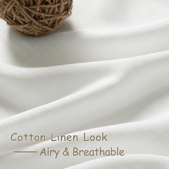 Off White Large Window Curtains Light Filtering Semi Sheer Privacy Linen Textured Curtain for Patio Sliding Glass Door Extra Wide Rustic Farmhouse Drapes for Living Room Bedroom Sunroom 100x90 Inch