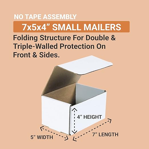 AVIDITI Shipping Boxes Small 7"L x 5"W x 4"H, 50-Pack | Corrugated Cardboard Box for Packing, Moving and Storage