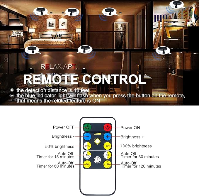 LED Spotlights, Battery Powered Picture Lights, Uplighting Indoor, Puck Light with Remote, Plant & Wall Art Display Dartboard Closet Spotlights, Black