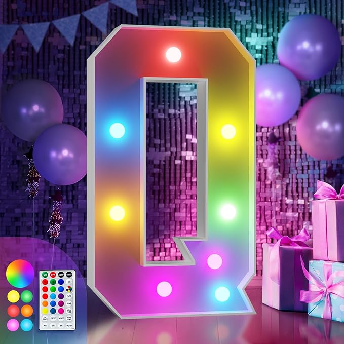 imprsv 3FT Colorful Marquee Letters Q, 18 Colors Large Light up Letters Alphabet Sign with Remote, Big Marry Me Sign, Birthday Party Decorations Anniversary Wedding Decoration