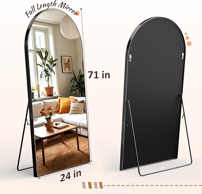 EOGOW 71" x 24" Arched Full Body Mirror,Standing or Leaning Tempered Glass Shatterproof Full Length Mirror with Stand for Bedroom Living Room Entryway,Black