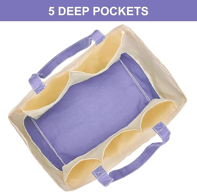 Reusable Grocery Bags Heavy Duty, 8.3 gal Foldable Large Canvas Tote Bag with Handles, Holds 60 lbs Canvas Shopping Bags, 3 Pack（Off White+Light purple）