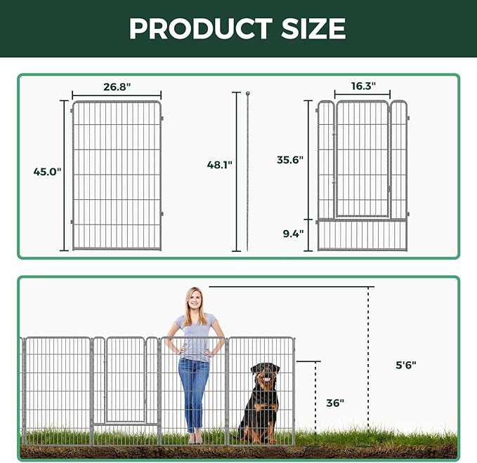 FXW Garden Fence Outdoor for The Yard – 45in(H) x 72.9ft(L) Heavy Duty Metal Animal Barrier for Dog and Rabbit, Decorative Dog Fence, 32 Panels, Silver