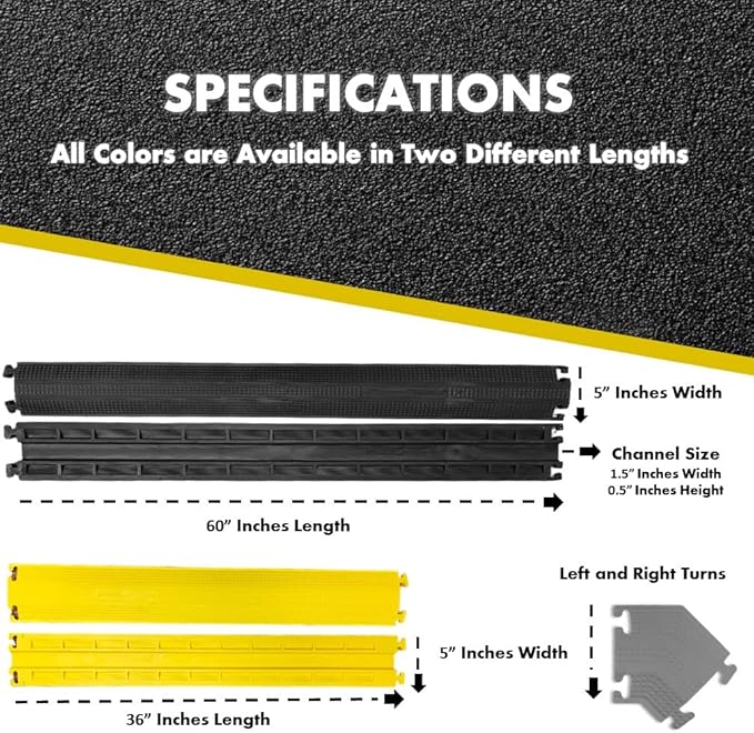 Kable Kontrol Drop Over Floor Cord Cover – 36” Inch Long 1 Channel Cable or Wire Protector – 20 Pcs Bulk Pack - Rubber Ramp for Indoor and Outdoor Use – Black