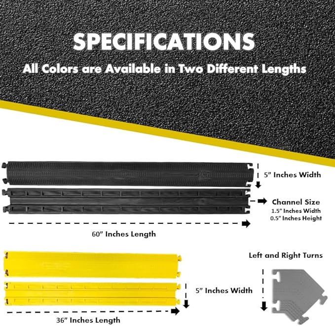 Kable Kontrol Drop Over Floor Cord Cover – 36” Inch Long 1 Channel Cable or Wire Protector – Rubber Ramp for Indoor and Outdoor Use – Black