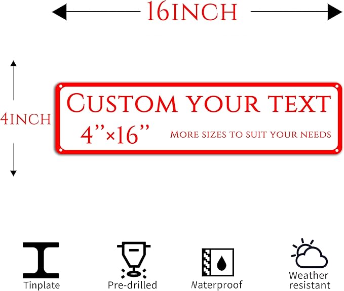 Custom Sign,street signs customized，Reflective,Aluminum Weatherproof Metal Sign Multiple Sizes, Customize for Street, Business, Workplace, office, Home, Delivery Signs(4 * 16 Inch)
