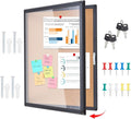Enclosed Bulletin Board 28x26 Inch Indoor Outdoor Tamper-Proof Cork Wall-Mounted Notice Board with Rust-Resistant Aluminum Frame & Lock for Hospital, Restaurant Kitchen, Office (Black Frame)