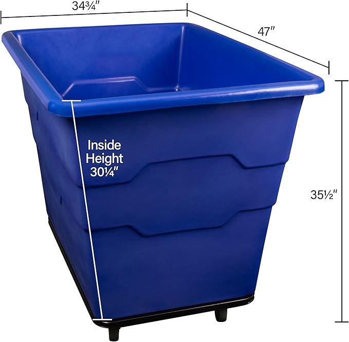 Commercial 16 Bushel Utility Cart with Steel Base, Poly Box Basket Truck, Laundry Cart, and Rolling Trash Bin, 47-Inch x 34.75-Inch x 35.5-Inch, 1000 Pound Weight Capacity, Blue