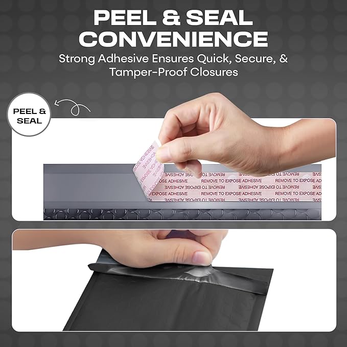 Black Poly Bubble Mailers 7.25x12 inch #1 | Self Seal Padded Envelopes | Cushioned Bubble Mailer | Usable Size 7.25x11 | WaterProof | Lightweight mailing Shipping Bags | 200 Pack Bulk | Made in USA