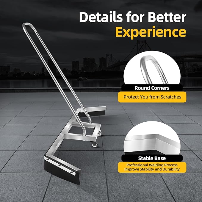 Tennis Court Squeegee 39.76 Inch Commercial Squeegee for Floor on Wheels Stainless Steel Squeegees Broom EVA Rubber Blade for Sport Court Garage Mall, Silver