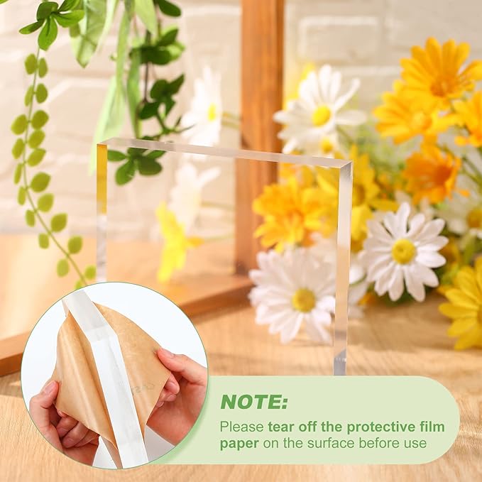 Qunclay 4 Pcs 5 x 5 x 1 Inches Acrylic Square Display Block Clear Polished Acrylic Cubes Jewelry Display Stand for Jewelry Ring Showcase Holder Base Collections