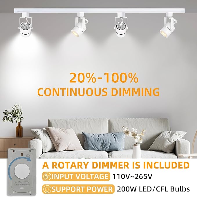 12PCS Dimmable LED White Track Lighting Heads (No Track Rails) with Dedicated Dimmer,Replaceable GU10 Bulbs,Switchable 3CCT Ceiling Spotlight Fixtures for Accent Lighting for Home,Store & Mobile Cart