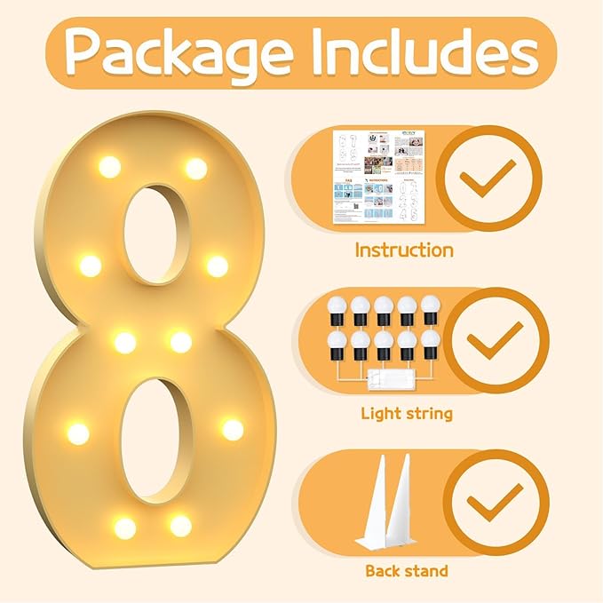 Marquee Numbers 4 Feet Tall Large Light Up Numbers 8th 18th 80th Birthday Decorations Big Yellow Light Outdoor Anniversary Decorations Balloon Arch Kit Party Backdrop 8