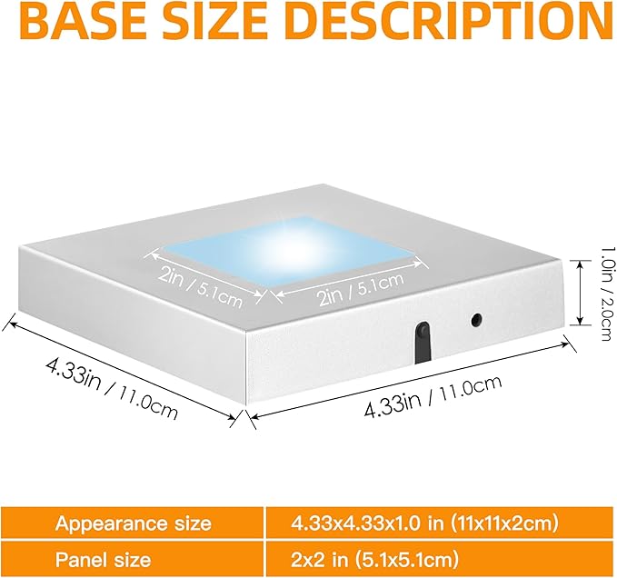 EUSTUMA LED Light Base Square Display Stand In A Variety of Colors,Lighted Up Stand Color Changing LED for 3D Glass Crystal Art,Holiday Party Decoration. (Large silver, Large)