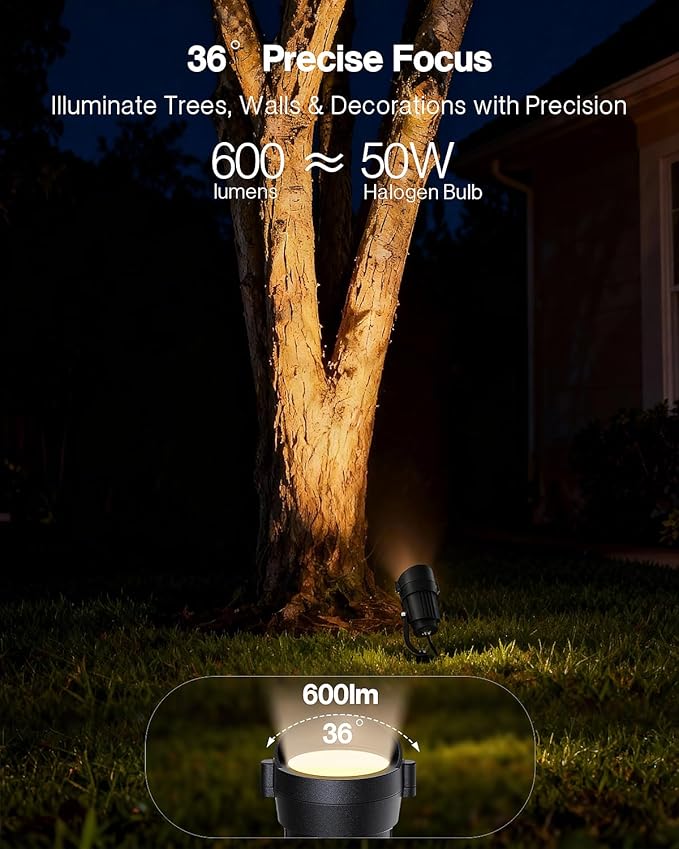 HIBOITEC 12W Spot Lights Outdoor 120V Landscape Lighting Waterproof Spotlight with 4.9ft 3-Plug LED Plug in Landscape Lights for Yard Gardern Decorations 2900K 4Packs
