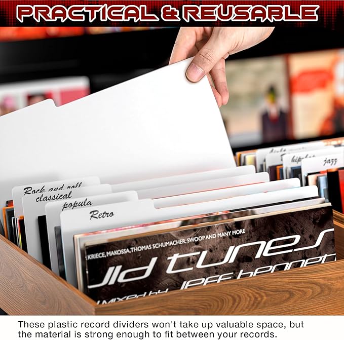 Facmogu 20PCS Vinyl Record Dividers, Upgrade Thicker 12" Plastic Vinyl Record Divider, Reusable DIY Blank Album Vinyl Separators for LP DVD Record Organization, Writable 33 RPM Record Dividers - White