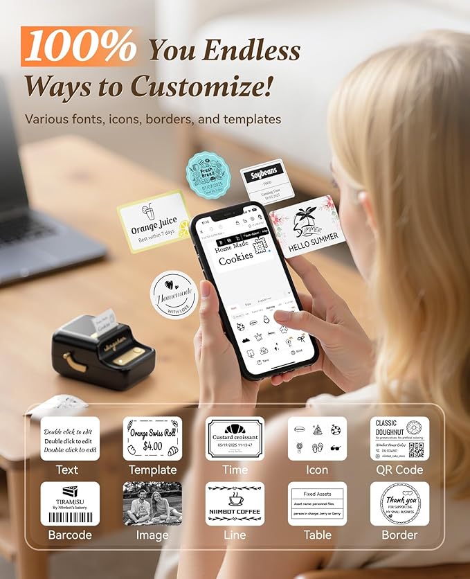 NIIMBOT B21 Label Maker, Thermal Label Printer, Portable Inkless Label Makers for Home/Office/Business, with 1 Pack 50x30mm White Label, Compatible with iOS & Android (Black)