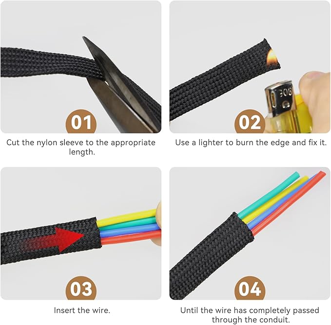 Polyamide Cable Sleeve, 10ft Flexible Expandable Braided Sleeving, Cable Management Sleeve for TV Computer Office Home Entertainment (Black, 1")