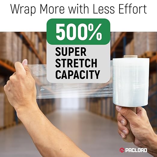 5" x 1000' Industrial Strength Mini Stretch Wrap Rolls with Extended Core Handles, Ready to Use Pack of 2 Clear Stretch Film Rolls, 80 Gauge, 500% Elongation - Shrink Wrap for Moving, Packing