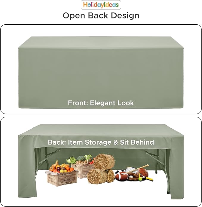 HolidayIdeas Open Back Fitted Tableclothss for 4 Foot Rectangle Table, Wrinkle Resistant Washable Table Covers 24x48 Inch for Craft Fairs, Banquets, Trade Show Display, Sage Green,4 Pcs