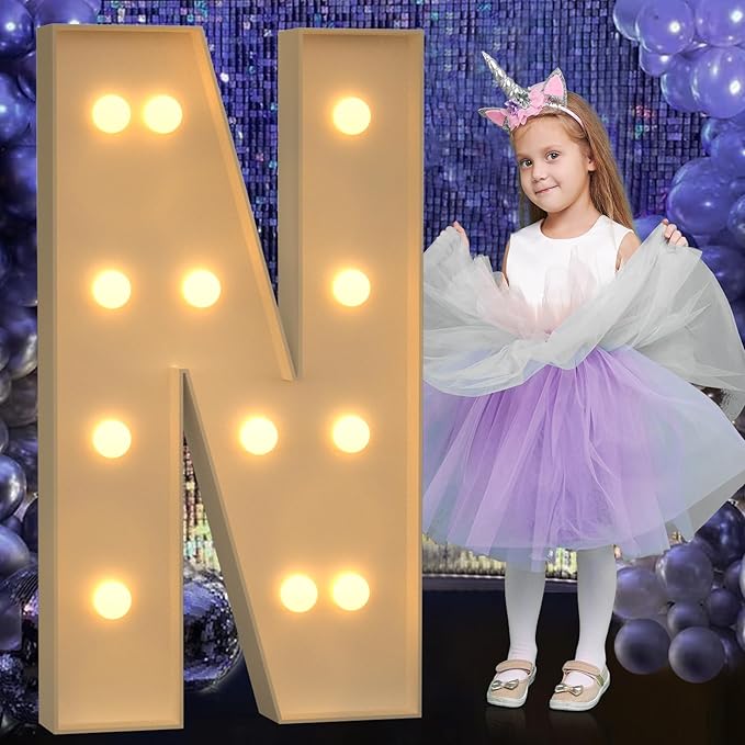 Marquee Letters 4 Feet Tall, 4FT Large Light up Letters N, Big Sign N with Warm White Light for Birthday Wedding Proposal Engagement Graduation Party Backdrop Decorations