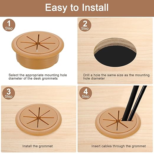 uxcell 4 Pcs Desk Grommet, 1.97 Inch 50mm Desk Cable Hole Cover Wire Hole Insert for Home Office Table Cabinet Cord Organizer, Brown