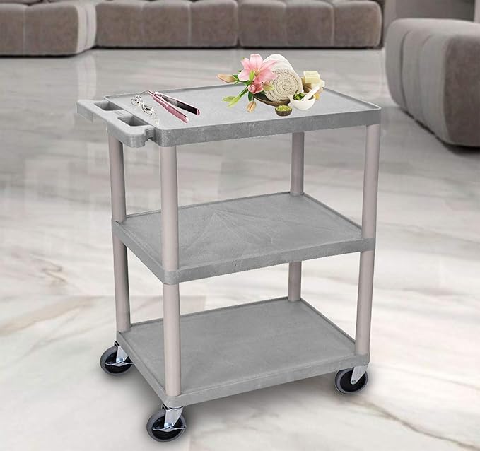 Luxor Multipurpose Storage Utility Cart 3 Shelves Structural Foam Plastic - Gray