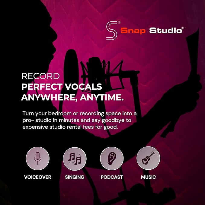'Snap Studio' XL Portable Recording Booth | '#1 Vocal Booth' Rolling Stone | Record Crisp Dry Echo-Free Vocals at Home or On-The-Road | The Original & Best Studio Booth, Trusted By Singers & Voiceover
