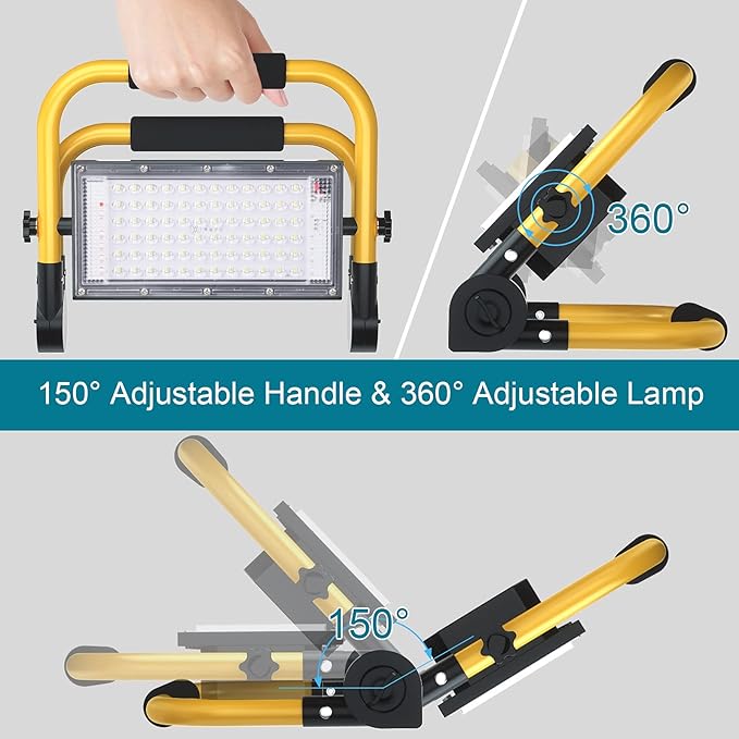 ERAY LED Construction Spotlight, Work Light 8000LM 13500mAh LED Work Light 2 Charging Methods / 4 Modes/Power Bank/Remote Control/Timer / 70 LED, Solar Construction Light for Camping