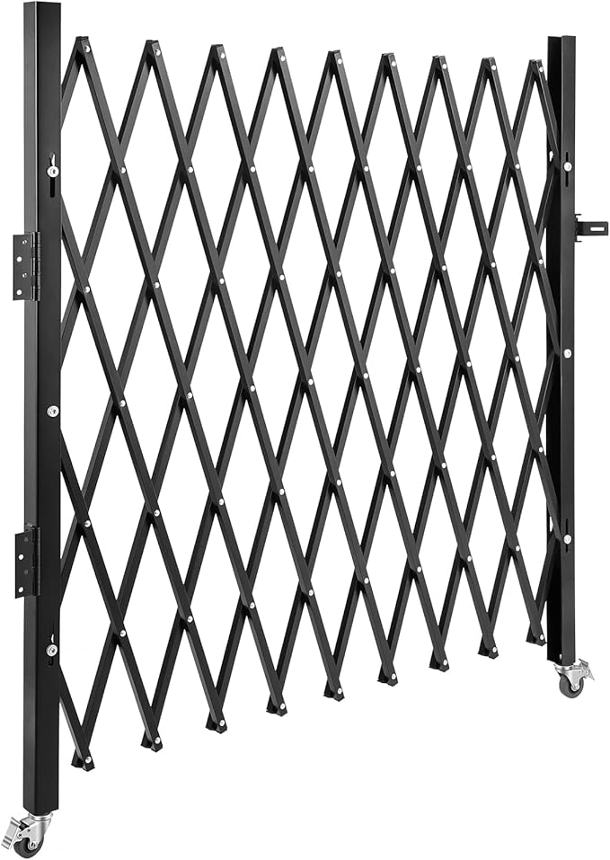 VEVOR Single Folding Security Gate, 7 ft H x 7 ft W Folding Door Gate, Steel Accordion Security Gate, Flexible Expanding Security Gate, 360° Rolling Barricade Gate, Scissor Gate/Door with Padlock