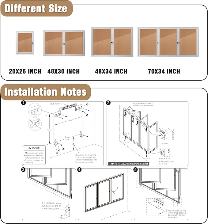 Mifuro 70"x34" Enclosed Bulletin Board, Outdoor Lockable Weather-Resistant Aluminum Cork Noticeboard for School & Office, Silver Frame w/Cork
