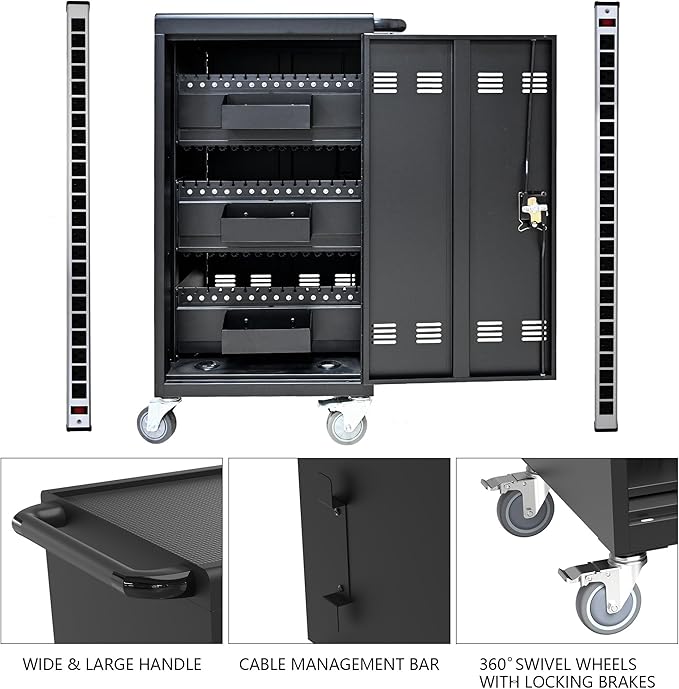 Laptop and Tablet Charging Cart, 45 Unit Device Mobile Charging Station for Chromebook, Tablet, Laptop, with Charging Port Screen Size Up to 16.3", Suitable for Office, Classroom, etc (Black)