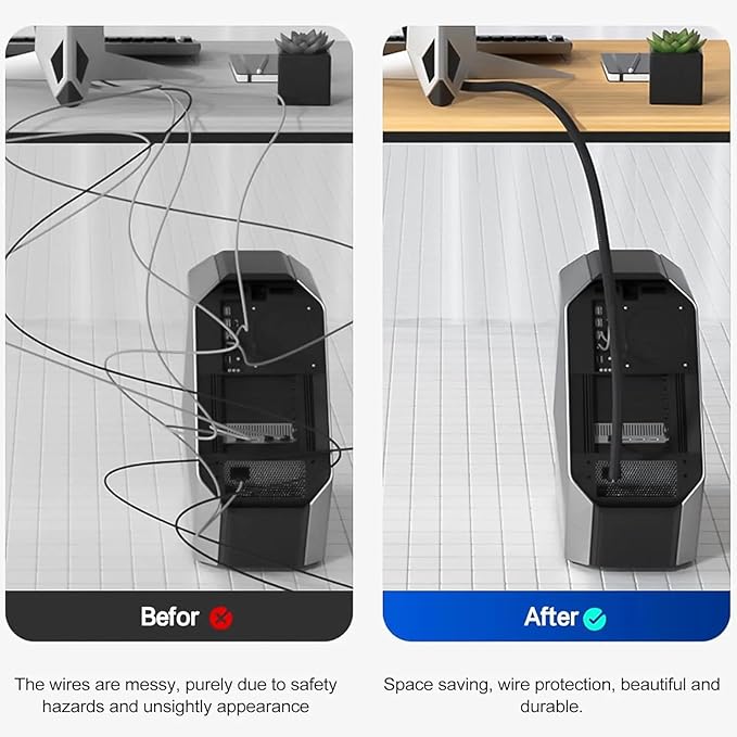 Wire Cord Protector Wire Loom Tubing, 25ft - 1/4 inch Cable Sleeve Split Sleeving for USB Cable，Computer Electrical Wire Power Cord Audio Video Cable Black