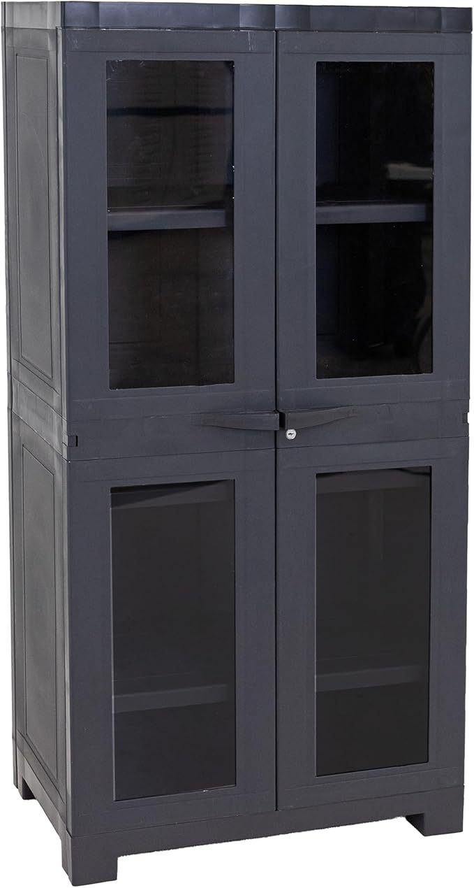 Sunnydaze Storage Cabinet with 4 Acrylic Glass Doors - Plastic Storage Cabinet - 48.75" H - Garage, Office, Home, Laundry Room