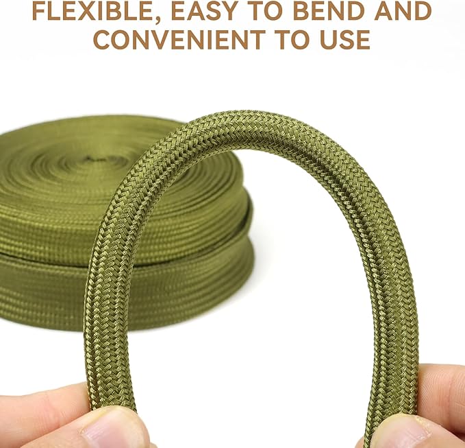 Polyamide Cable Sleeve, 10ft Flexible Expandable Braided Sleeving, Cable Management Sleeve for TV Computer Office Home Entertainment (Green, 1/4")