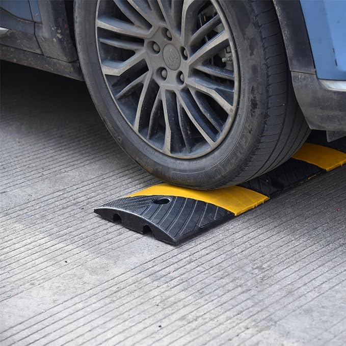 6' Ft 72" Inch Heavy Rubber Speed Bump Hump, 1-Piece Integrated Cable Cover Ramp, Installation Parts Included, Road Safety Bumps for Garage Parking Lot, Speed Control (72" Speed Bump x 1Pc)