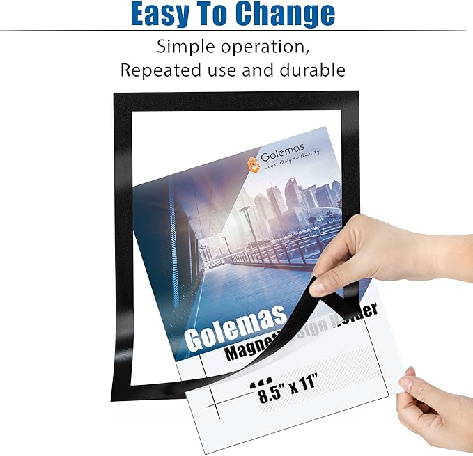 Magnetic Sign Holder, 8.5 x 11 Wall Mount Self Adhesive Document Display Frames, Double Sided Display for Glass Window (Black, 5pack)