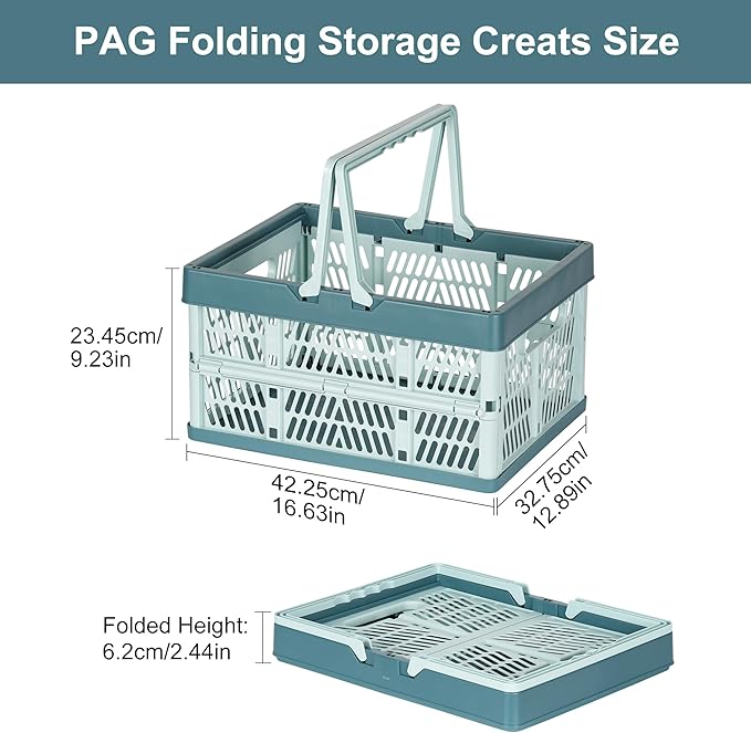 Heavy Duty Plastic Milk Crates for Storage, 2-Pack Stackable Storage Bins for Organizing, Collapsible Shopping Basket with Handle for Groceries, Suitable for Home Office School Store, Blue