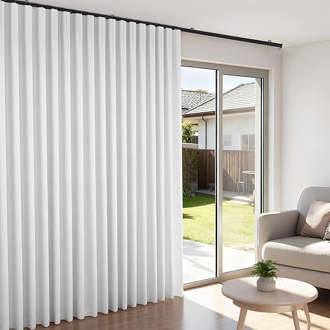 Room Divider Blackout Curtains Flexible Sliding Tracks Sets Ceiling Mounted Rod Window Curtain Privacy Separation for Bedroom Living Rooms,1 Panel Gray White Drape and Black Track Set-W216xH108 in