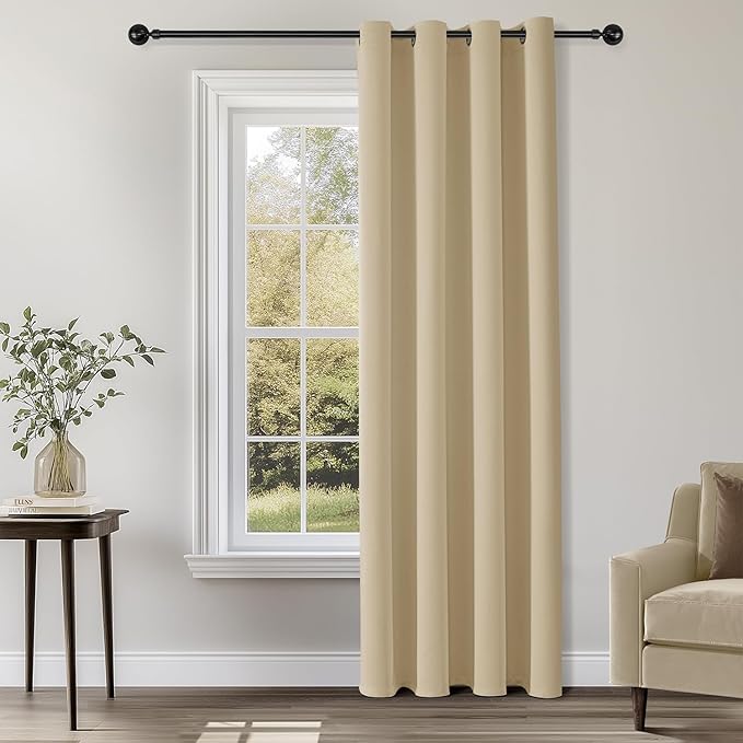 ChrisDowa Blackout Curtains 95 inches Long for Bedroom - Grommet Thermal Insulated Room Darkening Curtains for Living Room (1 Panel, Biscotti Beige, 52 x 95 Inch)