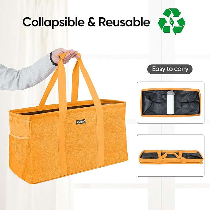 BALEINE Extra Large Utility Tote Bag with Wire Frame for Storage (Yellow, 22''x12''x10'')