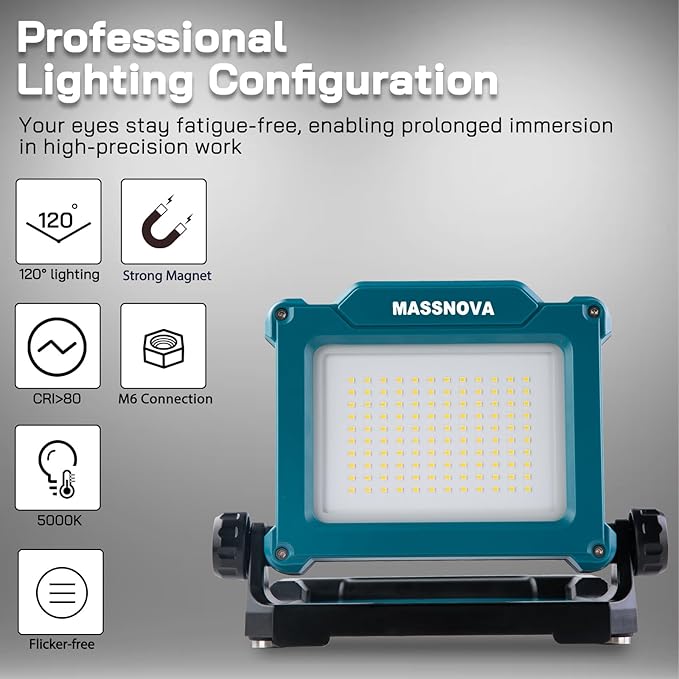 4000LM 25W Cordless Work Light Compatible with Dewalt, Makita and Milwaukee 18-21V Power Battery, Brightness Adjustable, Flicker Free (Battery Not Included)