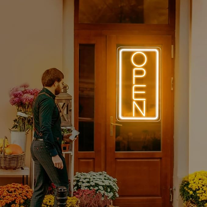 Open Signs for Business Ultra Bright LED Neon Open Signs for Business Storefront Window Glass Door Shop Store Florists Bar Salon Pubs with ON/OFF Switch (White/Yellow -Vertical, 32 Inch)