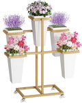 Flower bar Stand with Buckets, Moving Flower display stand with Wheels, Metal Flower cart for Bridal Shower, Wedding, Party, Garden, Gold