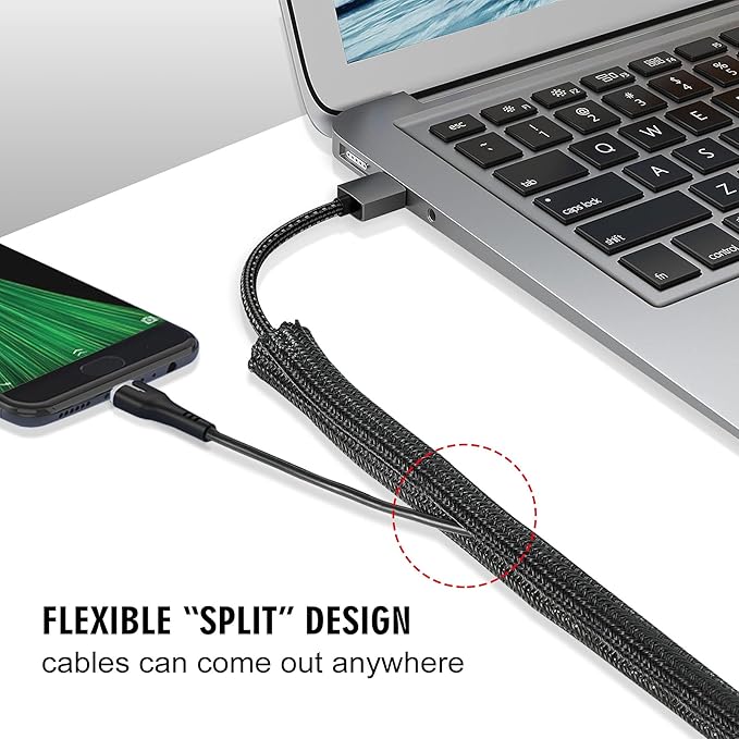 25ft - 1/2 inch Cord Protector Cable Sleeve Split Wire Loom Tubing for Power Cord Audio USB Cable, Cord Sleeve Cable Management for TV Computer, Cord Protectors from Pets Chewing, Black