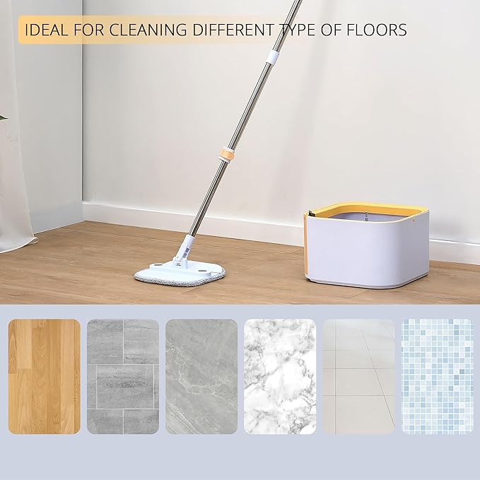 True & Tidy® TrueClean Spin Mop 2.0 w/Detachable Inner Bucket, Self Standing, Separates Clean and Dirty Water, Foldable Square Mop Head, Triple Jet Stream w/Hidden Brush, Replaceable 2pc Pads